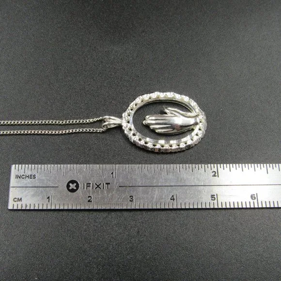 20 Inch Sterling Silver Praying Hands Necklace - Picture 3 of 4